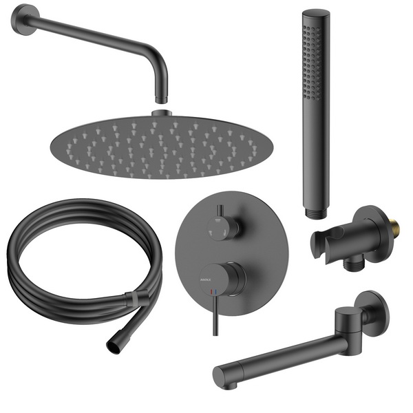 Zestaw prysznicowy podtynkowy trzyfunkcyjny, gun metal